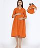 CRAFIQA Three Fourth Sleeves Abstract  Printed Maternity Dress With Concealed Zipper Nursing Access - Orange