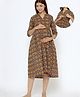 CRAFIQA Three Fourth Sleeves Floral Motif  Printed Maternity Dress With Concealed Zipper Nursing Access - Blue & Green