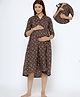 CRAFIQA Three Fourth Sleeves Floral Motif Printed Maternity Dress With Concealed Zipper Nursing Access - Black & Grey