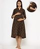 CRAFIQA Three Fourth Sleeves Motif Printed Maternity Dress With Concealed Zipper Nursing Access - Dark Green