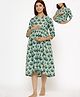 CRAFIQA Three Fourth Sleeves Floral Motif Printed Maternity Dress With Concealed Zipper Nursing Access - Light Blue
