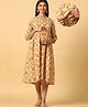 CRAFIQA Three Fourth Sleeves Floral Printed Maternity Dress With Concealed Zipper Nursing Access - White & Yellow