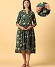 CRAFIQA Three Fourth Sleeves Floral Printed Maternity Dress With Concealed Zipper Nursing Access - Dark Green