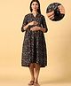 CRAFIQA Three Fourth Sleeves Floral Printed Maternity Dress With Concealed Zipper Nursing Access - Black & Blue