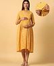 CRAFIQA Three Fourth Sleeves Abstract  Printed Maternity Dress With Concealed Zipper Nursing Access - Light Mustard