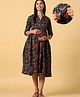 CRAFIQA Three Fourth Sleeves Floral Swirl  Printed Maternity Dress With Concealed Zipper Nursing Access - Blue Black & Red