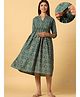 CRAFIQA Three Fourth Sleeves Floral Motif Printed Maternity Dress With Concealed Zipper Nursing Access - Green