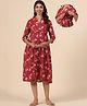 CRAFIQA Three Fourth Sleeves Floral Printed Maternity Dress With Concealed Zipper Nursing Access - Red & White