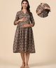 CRAFIQA Three Fourth Sleeves Floral Motif  Printed Maternity Dress With Concealed Zipper Nursing Access - Grey