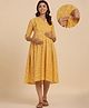 CRAFIQA Three Fourth Sleeves Floral Printed Maternity Dress With Concealed Zipper Nursing Access - Light Mustard