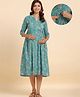 CRAFIQA Three Fourth Sleeves Floral  Printed Maternity Dress With Concealed Zipper Nursing Access - Turquoise