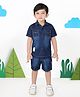 MASHUP Half Sleeves Mild Washed Denim Shirt & Shorts Set - Navy Blue