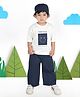 MASHUP Cotton Drop Shoulder Together Text Printed Tee With Baggy Pant & Cap Set - Navy Blue