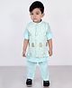 BAD BOYS Full Sleeves Solid Kurta & Pajama With Floral Embroidered & Sequin Detailed Nehru Jacket - Sky Blue