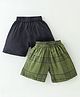 Rikidoos Cotton Pack Of 2 Checked & Solid Boxers - Green & Navy