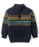 Bonfino 100% Cotton Knitted Full Sleeves High Neck Pullover Sweater with Aztec Design - Navy Blue