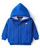 Bonfino 100% Cotton Knit Full Sleeve Front Open Hooded Sweater with Fur Lining & Cable Knit Design Car Embroidery - Blue
