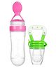 Joy Buzz Baby Squeezy Silicone Spoon Food Feeder and Fruit Feeder Pacifier Combo Of 2 - Pink & Green