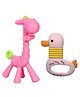 Joy Buzz Baby Silicone Giraffe & Duck Shape Teether Pack Of 2 - Pink