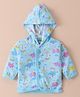 Child World Interlock Full Sleeves Hooded Front Open Vest Elephant Print - Sky Blue