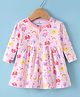 Child World Interlock Knit Full Sleeves Front Open Frock with Elephant Print - Pink