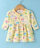 Child World Interlock Knit Full Sleeves Front Open Frock with Elephant Print - Golden