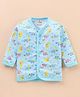 Child World Interlock Knit Full Sleeves Front Open Vests Dino Print- Sky Blue
