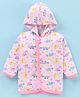 Child World Interlock Knit Full Sleeves Hooded Front Open Vest Dino Print - Pink