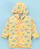 Child World Interlock Knit Full Sleeves Hooded Front Open Vest Dino Print - Light Yellow
