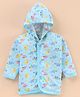 Child World Interlock Knit Full Sleeves Hooded Front Open Vest Dino Print - Sky Blue