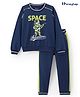 Honeyhap Premium 100% Cotton Knit Full Sleeves Oversized Winter Wear Suit With Bio Finish Space Adventure Print - Navy & Lime