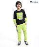 Honeyhap Premium 100% Cotton Knit Doctor Sleeves Oversize  T-Shirt & Lounge Pants Set With Bio Finish Text Print - Black & Lime