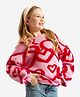 Primo Gino Knitted Full Sleeves Pullover Sweater With Hearts Design - Pink