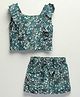 Shilpshakti Cotton Frilled Sleeves Floral Printed Crop Top And Short Set - Green