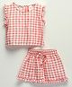 Shilpshakti Cotton Frilled Sleeves Checked Crop Top And Short Set - Pink