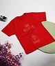 Shilpshakti Single Jersey Half Sleeves Text Embroidered Tee - Red