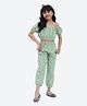 Shilpshakti Cotton Half Sleeves Off Shoulder Checked Crop Top And Pant With Headband - Green