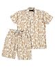 CAVIO Cotton Blend Half Sleeves Abstract Printed Shirt And Shorts Set - Khaki