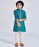 Vastramay Rayon Full Sleeves Ethnic Foil Printed Kurta And Pyjama Set - Green And Cream