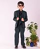 Vastramay Cotton Blend Full Sleeves Solid Shirt Waistcoat Blazer And Pant Set - Green And Black