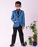 Vastramay Cotton Blend Full Sleeves Solid Shirt  Blazer And Pant Set - Turquoise And Black