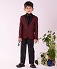 Vastramay Cotton Blend Full Sleeves Solid Shirt Blazer And Pant Set - Maroon And Black