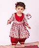 Vastramay Cotton Three Fourth Sleeves Floral Printed Kurta And Pant Set - Aqua And Red