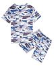 CAVIO Cotton Blend Half Sleeves Camouflage  Printed Tee And Shorts Set - Blue