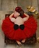 TINY MINY MEE Bow Detailed Shimmer Tutu Skirt & Floral Applique Headband Set - Red