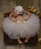 TINY MINY MEE Bow Detailed Shimmer Tutu Skirt & Floral Lace Applique Headband Set - White