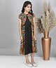 ShopperTree Georgette Cap Sleeves Abstract  Printed  Fit And Flare Dress - Black