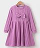 Kookie Kids Full Sleeves Frock with Bow Applique & Striped Design - Lilac