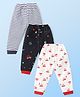 Mini Donuts 100% Cotton Interlock Knit Full Length Striped Lounge Pants with Vehicle Print Pack of 3 - Multicolour