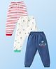 Mini Donuts 100% Cotton Interlock Knit Full Length Striped Lounge Pants with Animal Print Pack of 3 - Multicolour